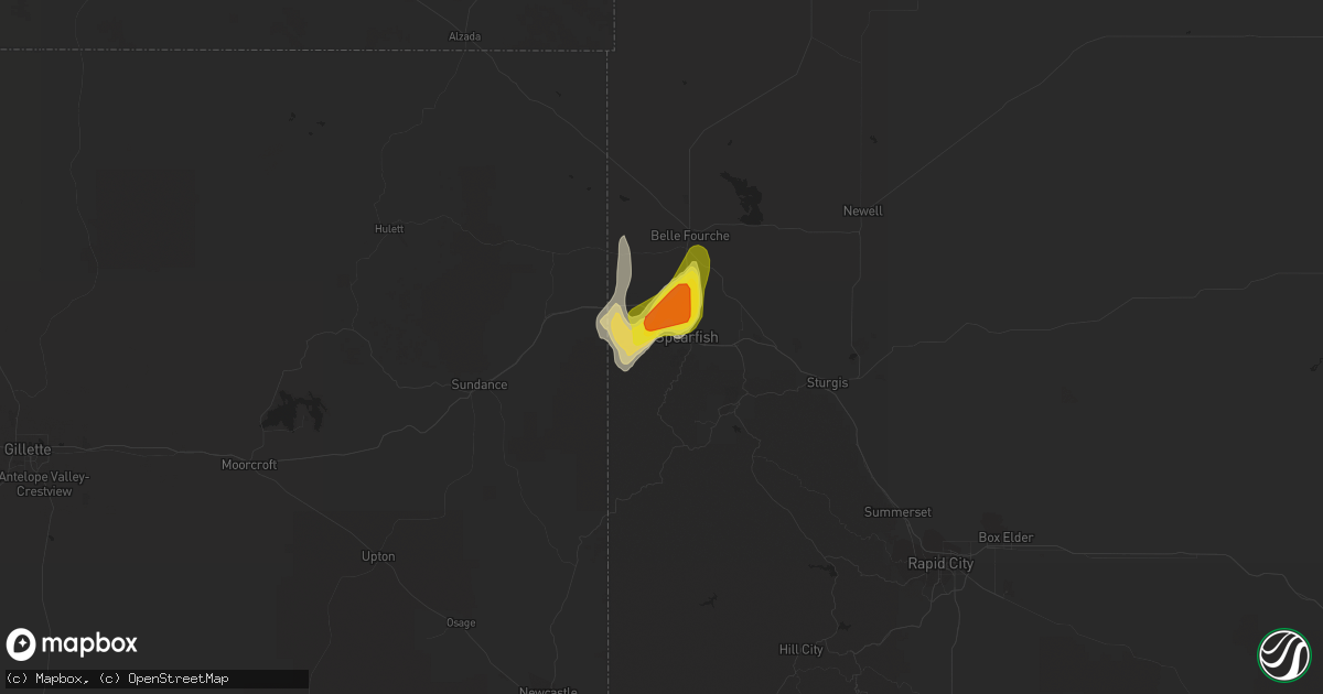 Hail map in Spearfish, SD on June 29, 2020