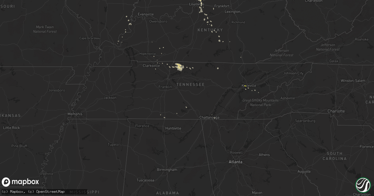 Hail map in Tennessee on June 29, 2020