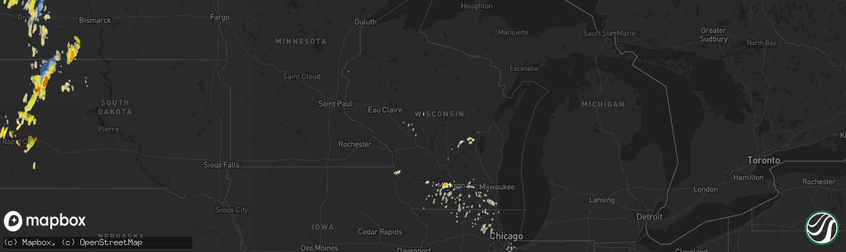 Hail map in Wisconsin on June 29, 2020