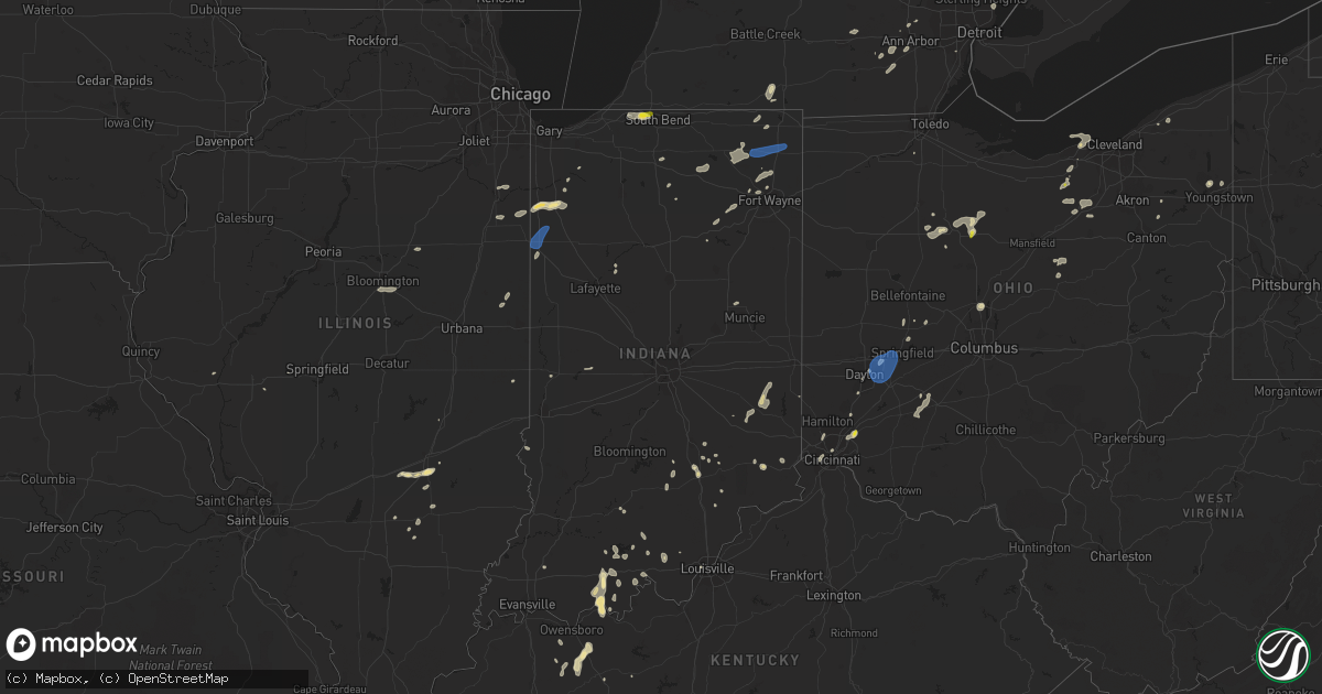 Hail map in Indiana on June 29, 2021