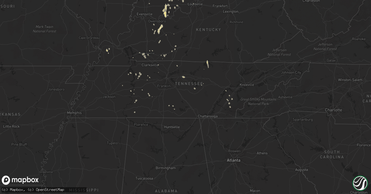 Hail map in Tennessee on June 29, 2021