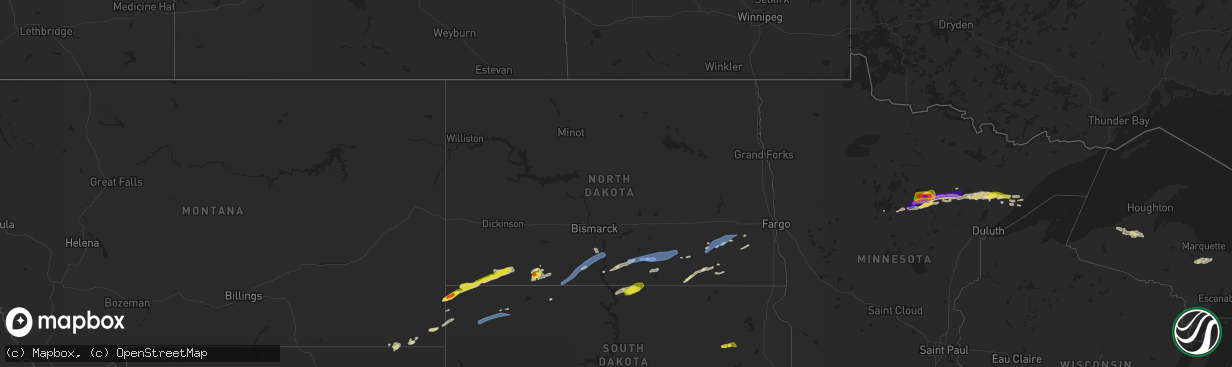 Hail map in North Dakota on June 29, 2022