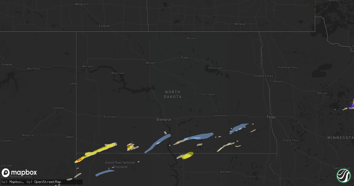 Hail map in North Dakota on June 29, 2022