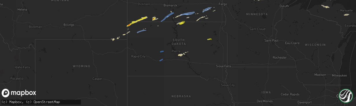 Hail map in South Dakota on June 29, 2022