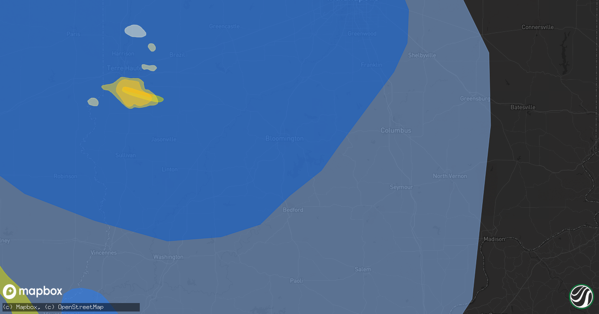 Hail map in Bloomington, IN on June 29, 2023