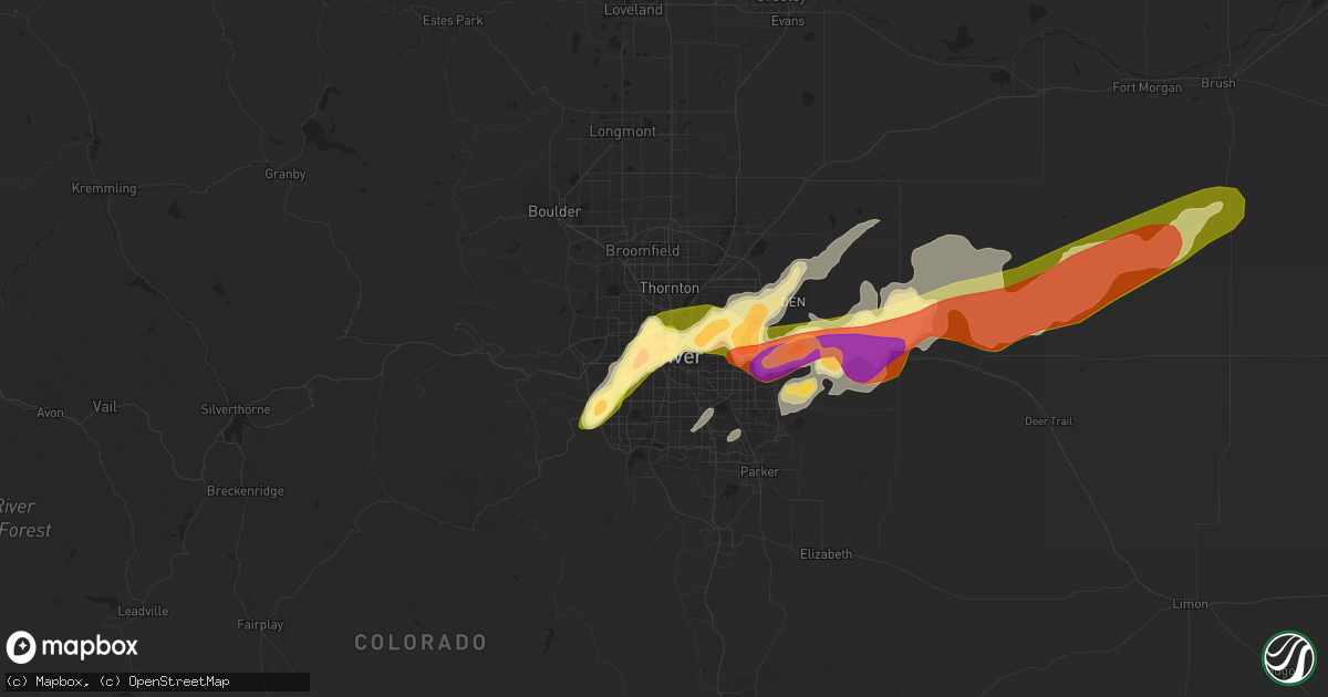 Hail map in Denver, CO on June 29, 2023