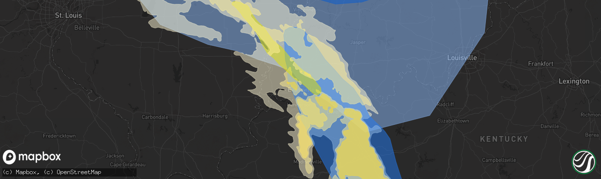 Hail map in Evansville, IN on June 29, 2023