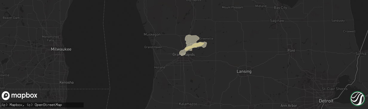 Hail map in Grand Rapids, MI on June 29, 2023