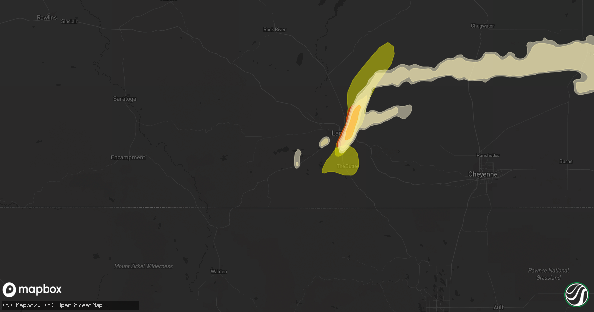 Hail map in Laramie, WY on June 29, 2023