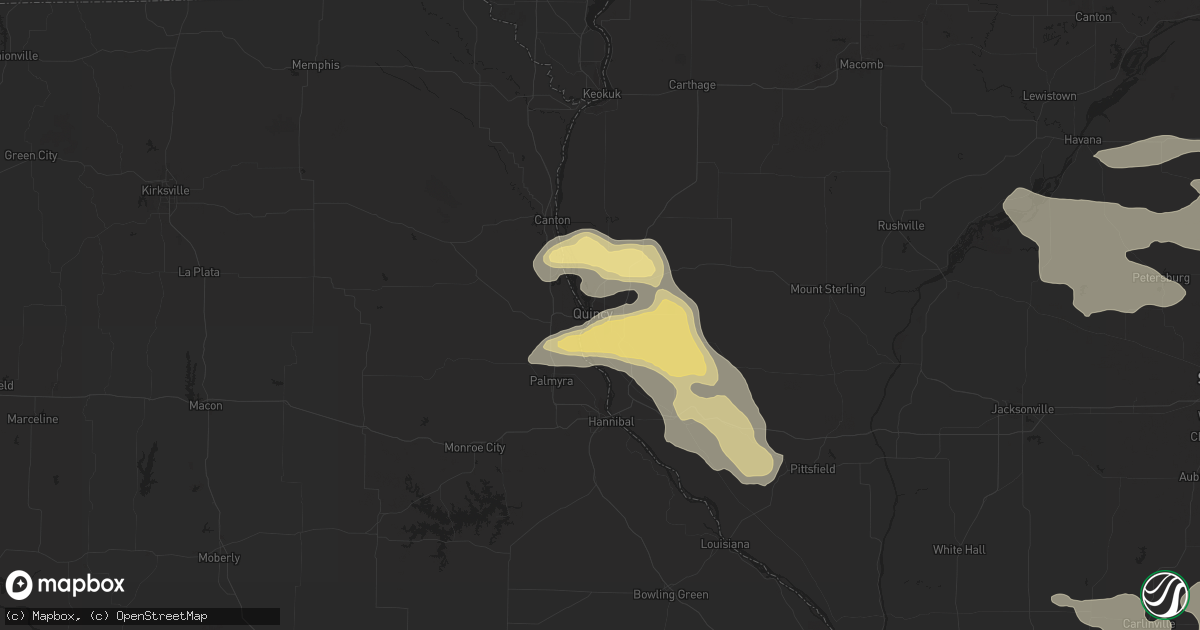 Hail map in Quincy, IL on June 29, 2023