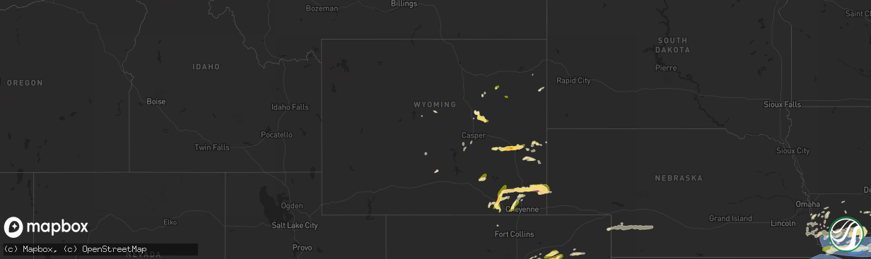 Hail map in Wyoming on June 29, 2023