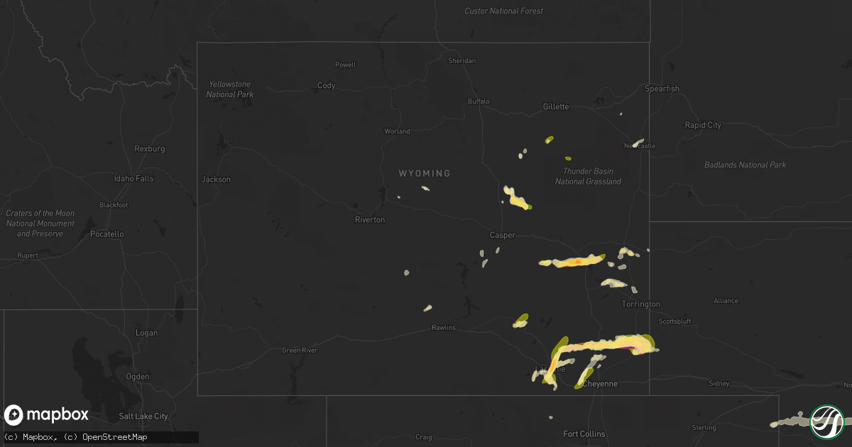 Hail map in Wyoming on June 29, 2023