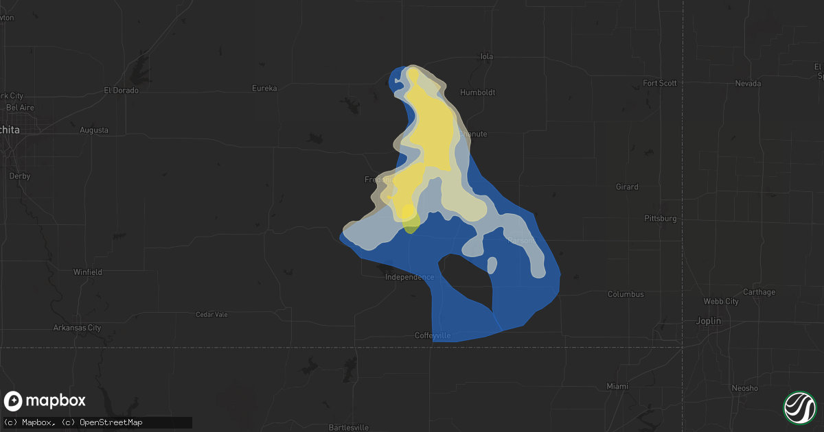 Hail map in Neodesha, KS on June 29, 2024