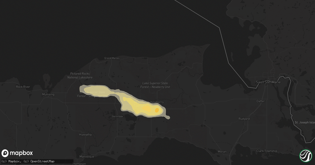 Hail map in Newberry, MI on June 29, 2024