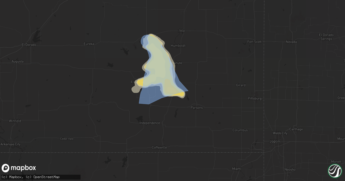Hail map in Thayer, KS on June 29, 2024