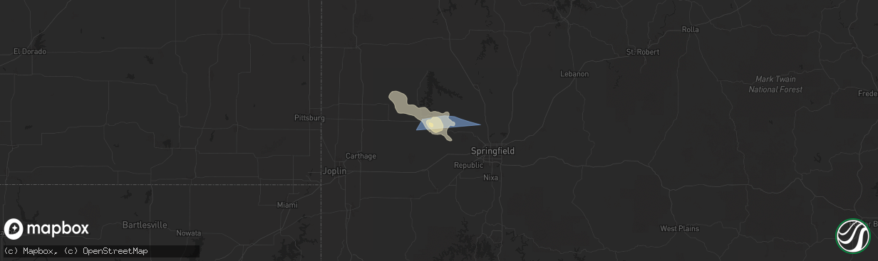 Hail map in Everton, MO on June 29, 2025
