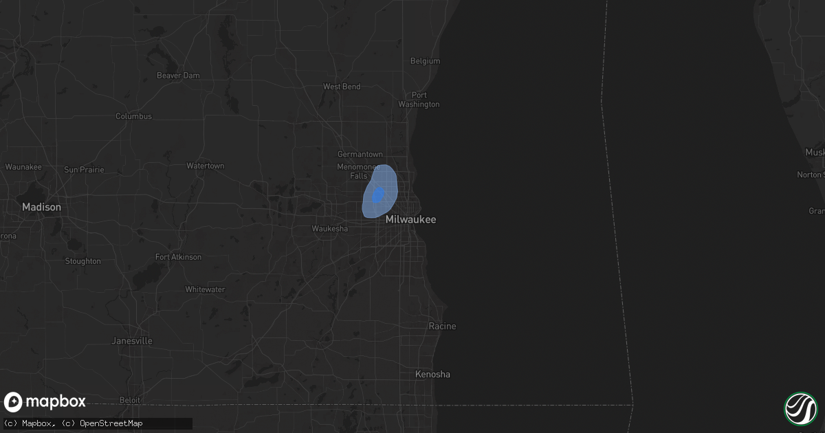 Hail map in Milwaukee, WI on June 29, 2025