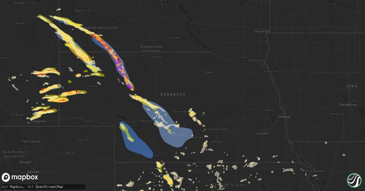 Hail map in Nebraska on June 29, 2025