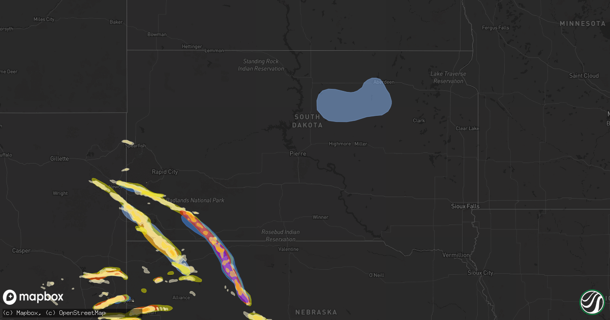 Hail map in South Dakota on June 29, 2025