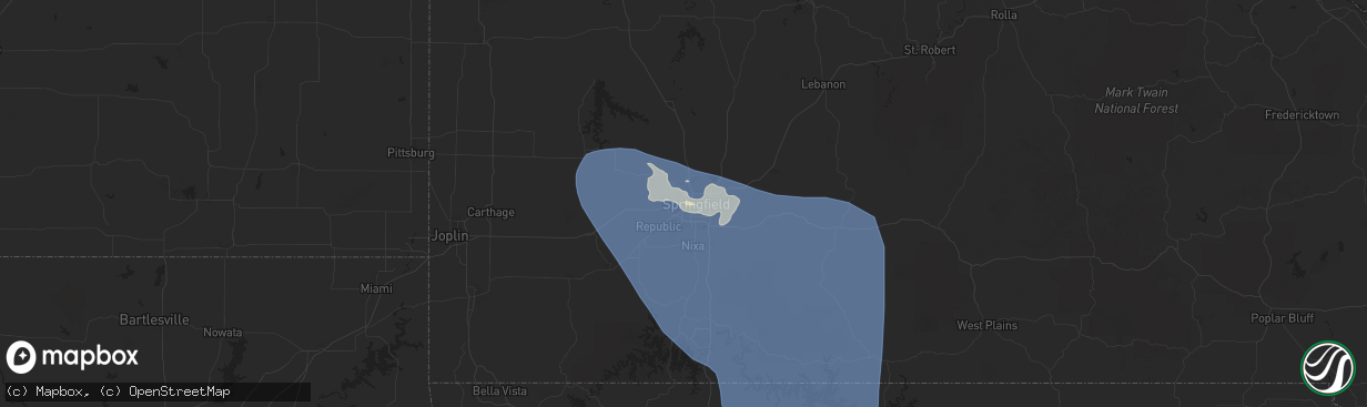 Hail map in Springfield, MO on June 29, 2025