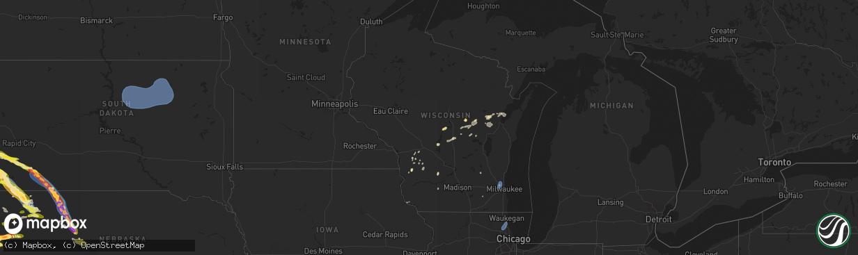 Hail map in Wisconsin on June 29, 2025