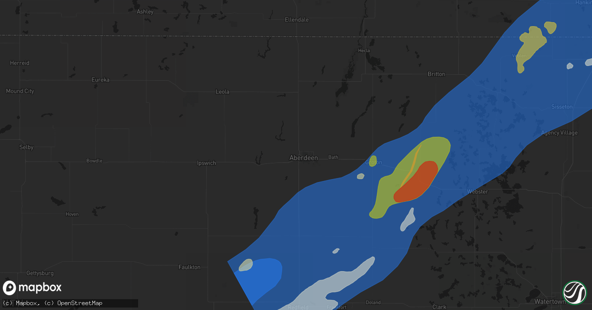 Hail map in Aberdeen, SD on June 29, 2026