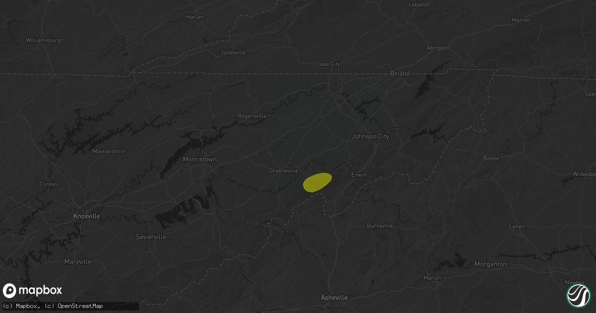 Hail map in Afton, TN on June 29, 2026