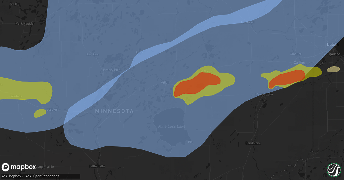 Hail map in Aitkin, MN on June 29, 2026