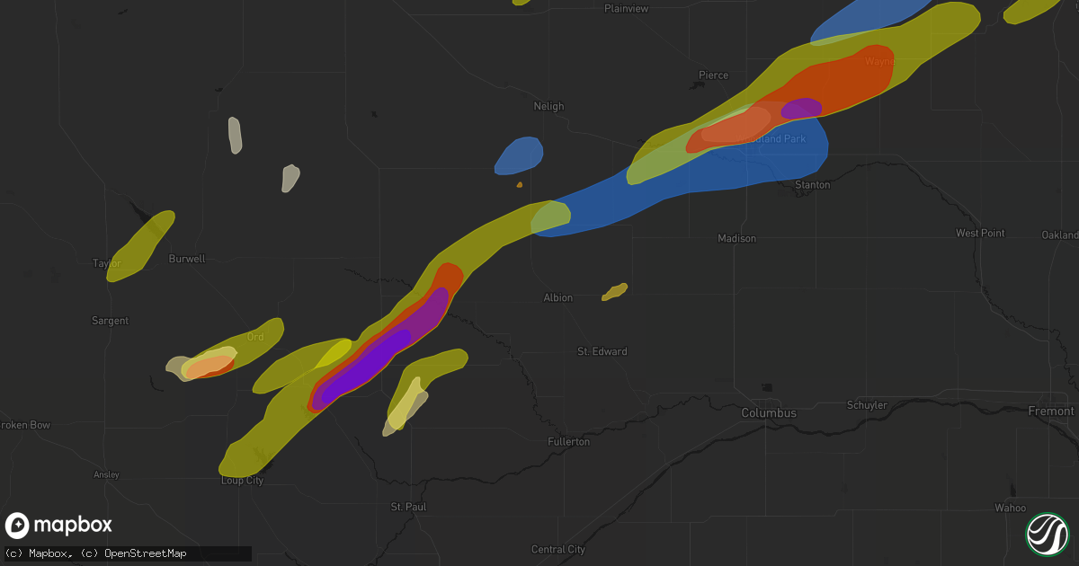 Hail map in Albion, NE on June 29, 2026