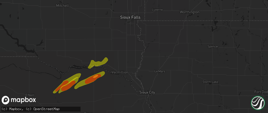 Hail map in Alcester, SD on June 29, 2026