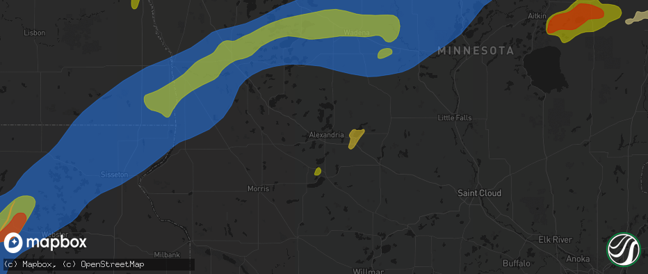 Hail map in Alexandria, MN on June 29, 2026