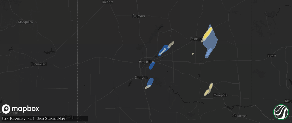 Hail map in Amarillo, TX on June 29, 2026