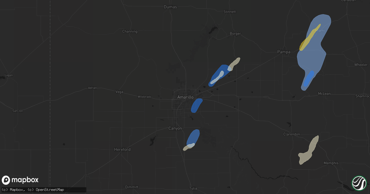 Hail map in Amarillo, TX on June 29, 2026