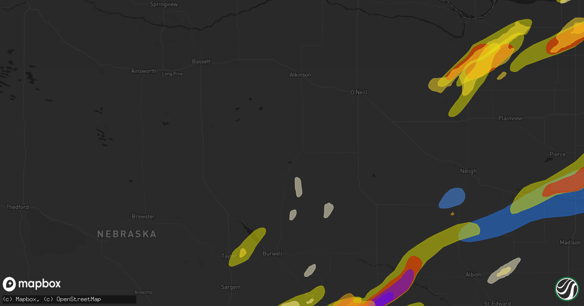 Hail map in Amelia, NE on June 29, 2026
