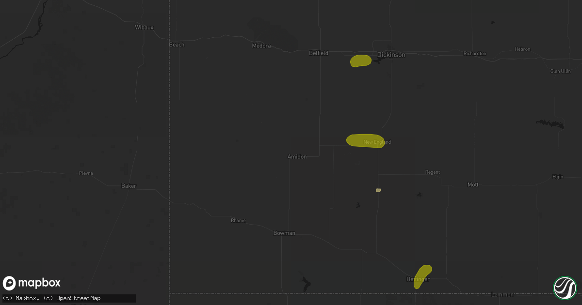Hail map in Amidon, ND on June 29, 2026