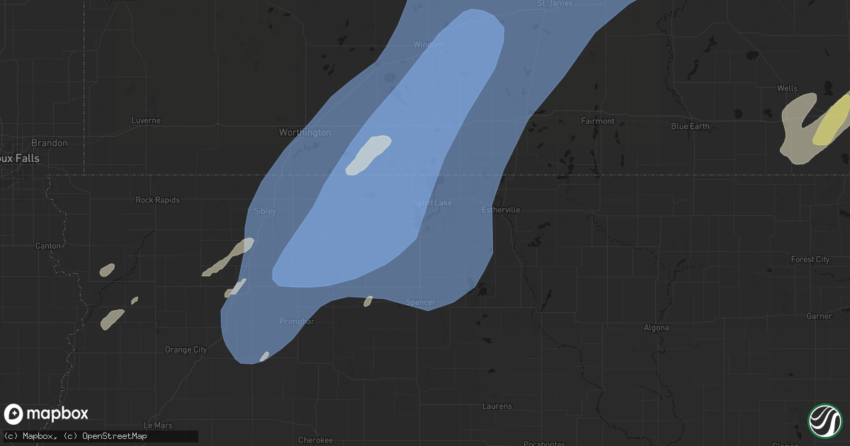 Hail map in Arnolds Park, IA on June 29, 2026