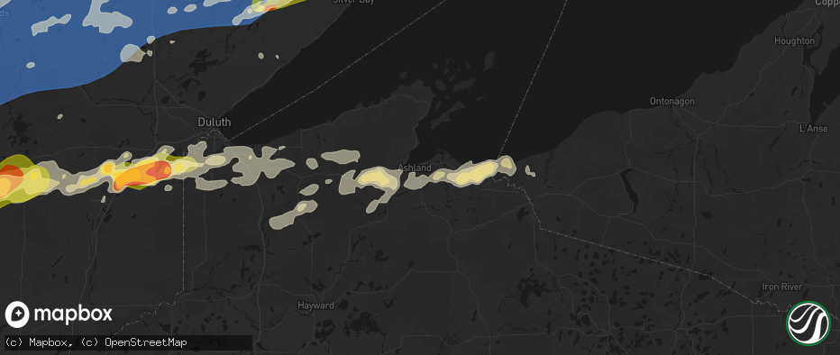 Hail map in Ashland, WI on June 29, 2026