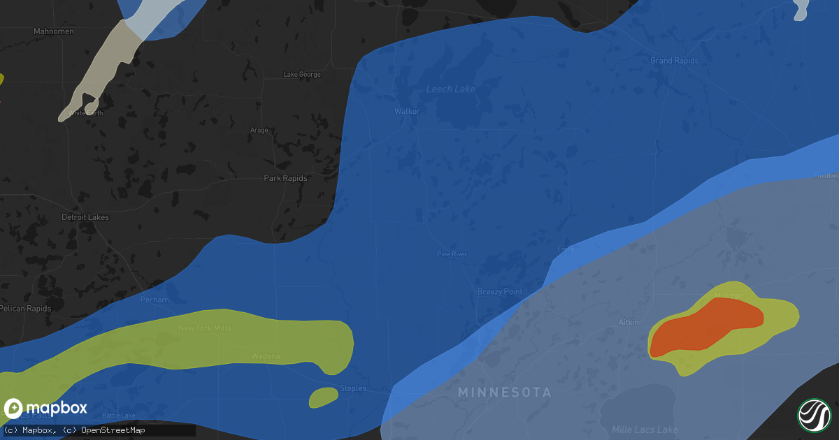 Hail map in Backus, MN on June 29, 2026
