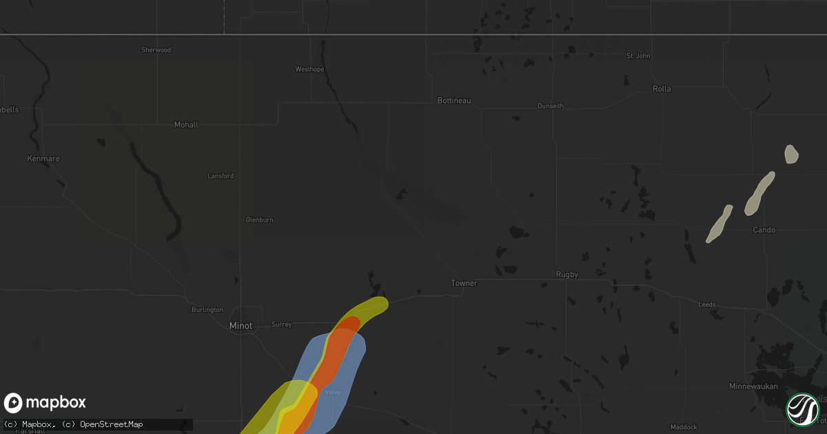 Hail map in Bantry, ND on June 29, 2026