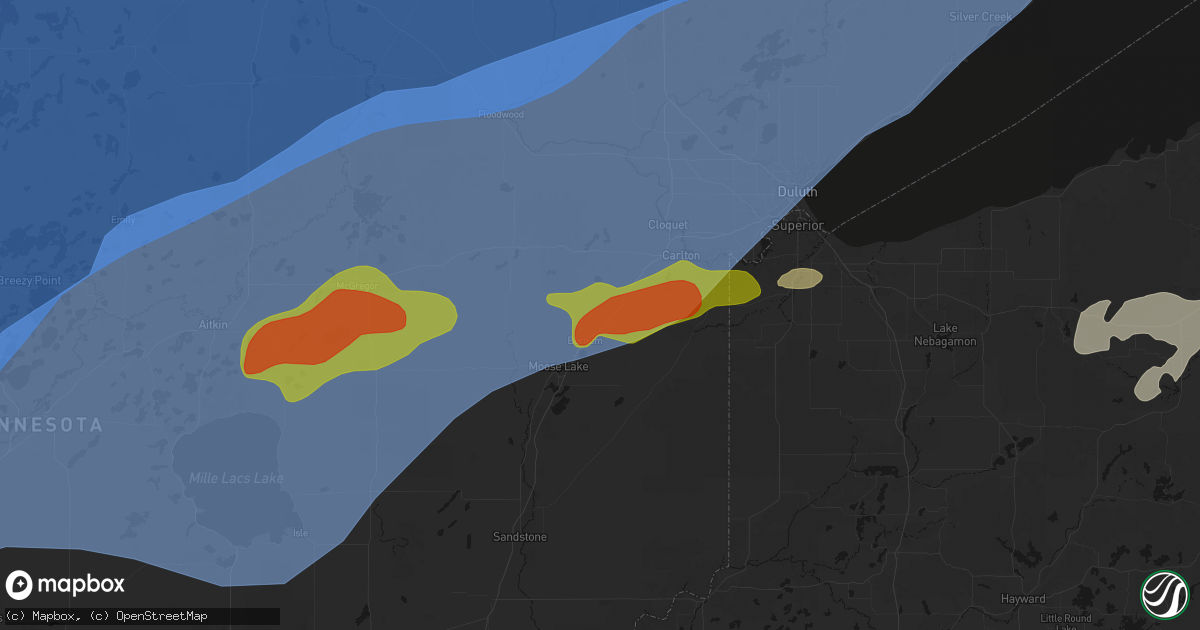 Hail map in Barnum, MN on June 29, 2026