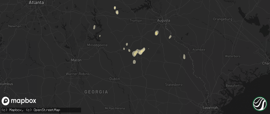 Hail map in Bartow, GA on June 29, 2026