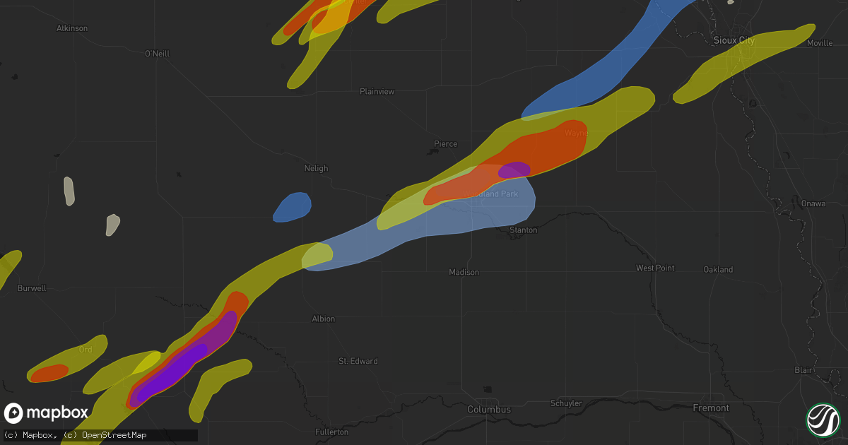 Hail map in Battle Creek, NE on June 29, 2026
