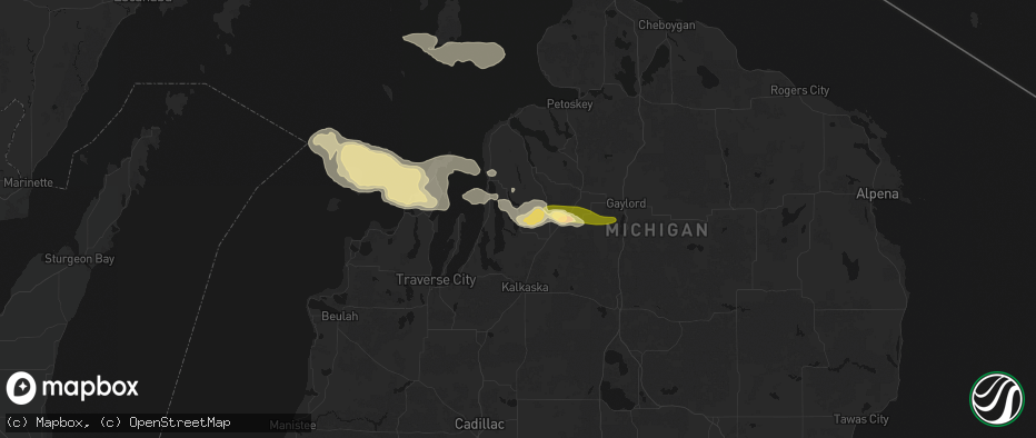 Hail map in Bellaire, MI on June 29, 2026