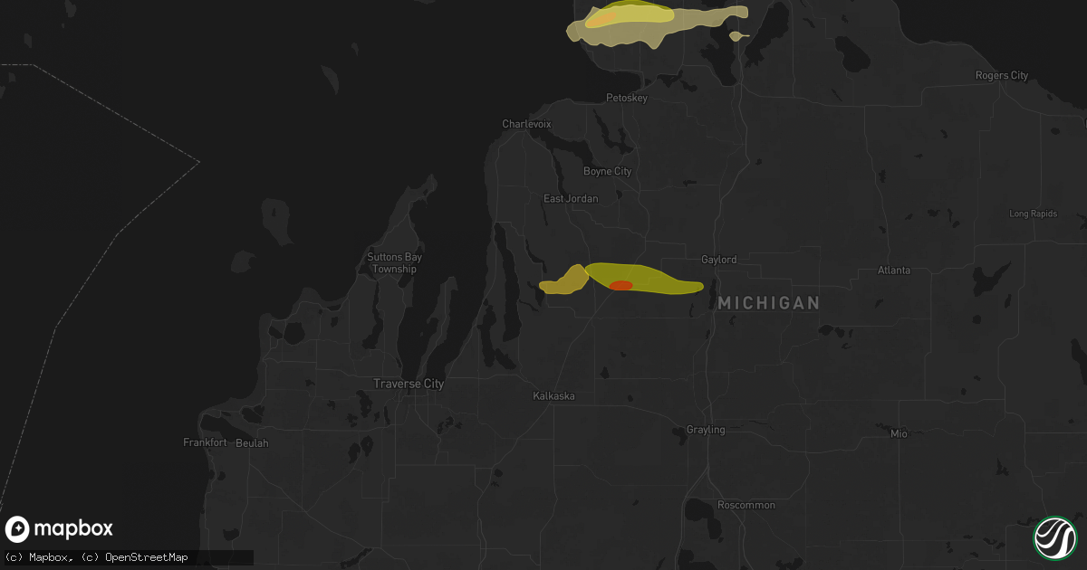 Hail map in Bellaire, MI on June 29, 2026