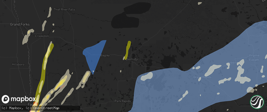 Hail map in Bemidji, MN on June 29, 2026