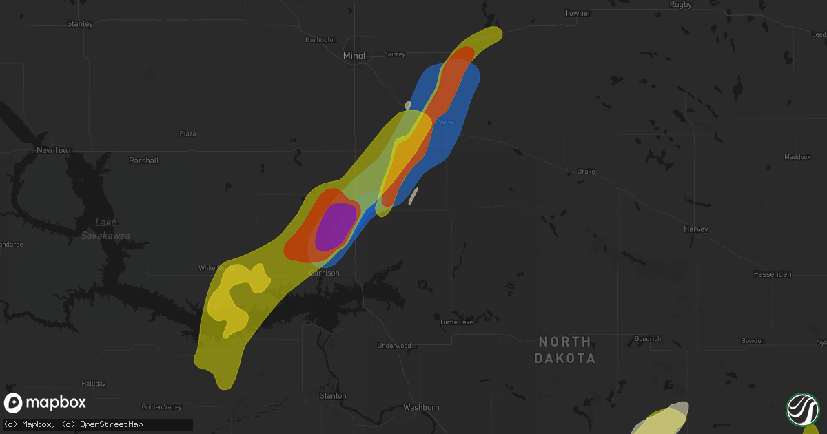 Hail map in Benedict, ND on June 29, 2026