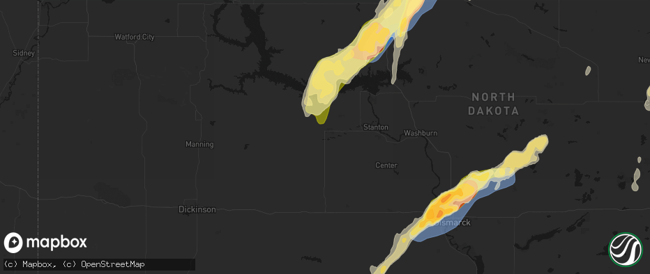 Hail map in Beulah, ND on June 29, 2026