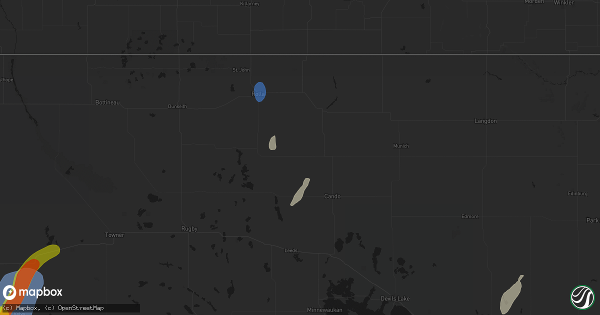 Hail map in Bisbee, ND on June 29, 2026