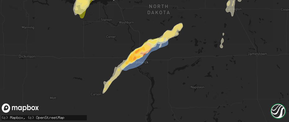 Hail map in Bismarck, ND on June 29, 2026