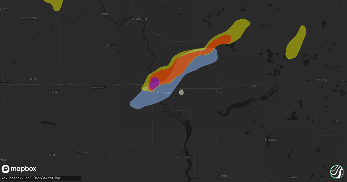 Hail map in Bismarck, ND on June 29, 2026
